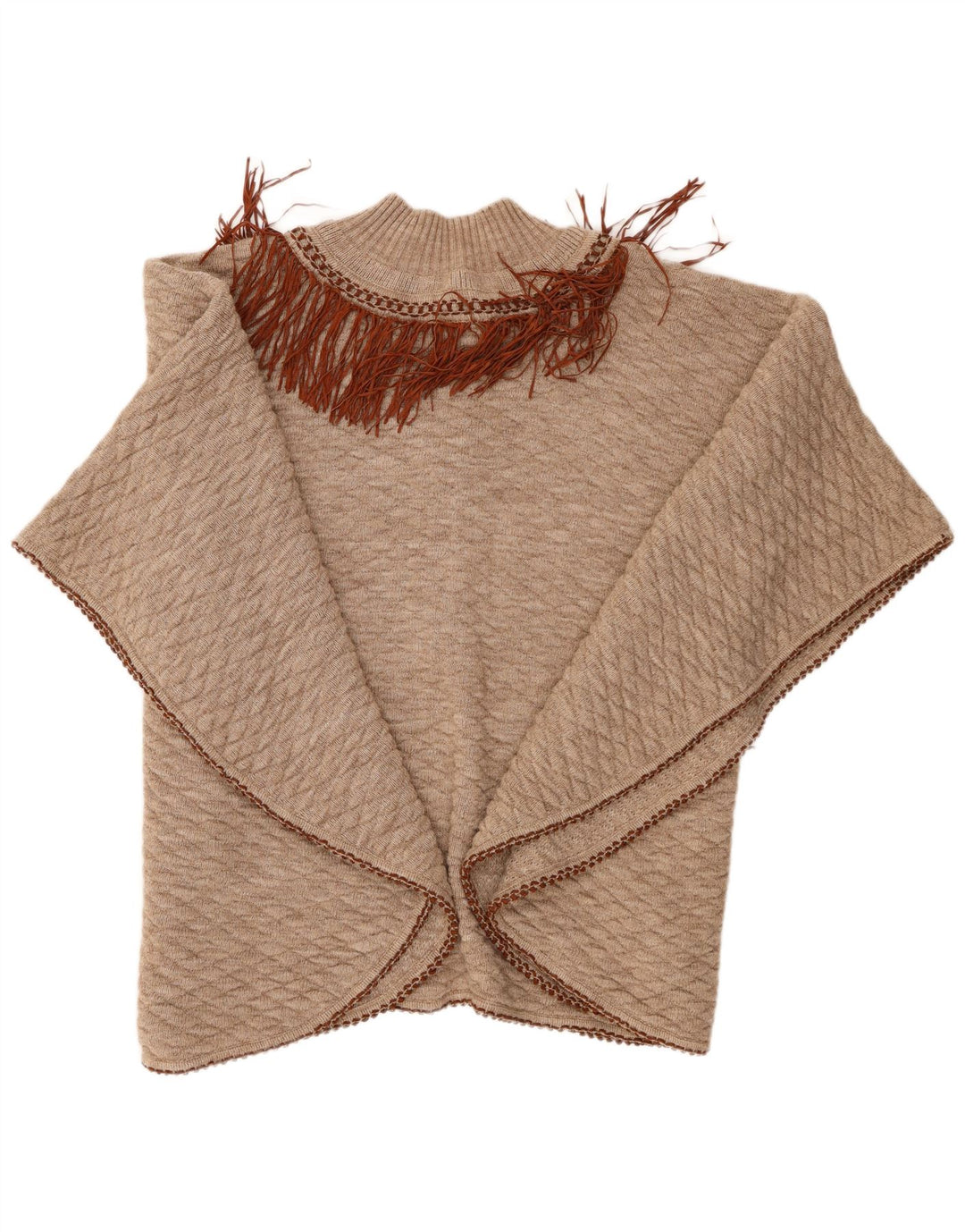 ONYX Womens Poncho Jumper One Size Beige Wool