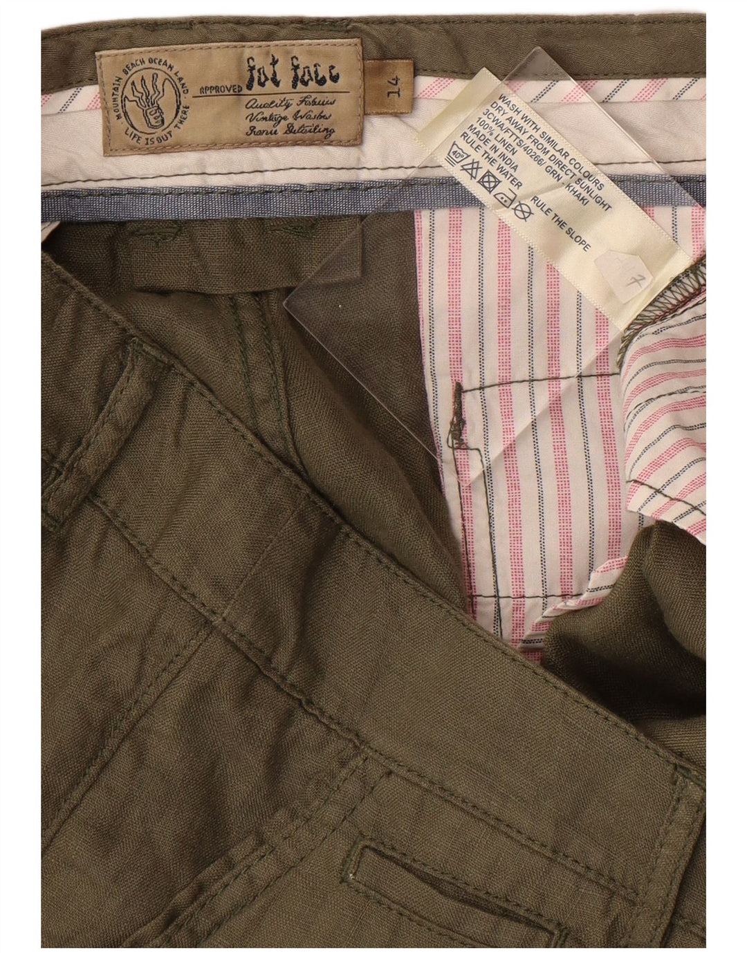 Fat Face Womens Cropped Trousers UK 14 Large W34 L23 Khaki Linen