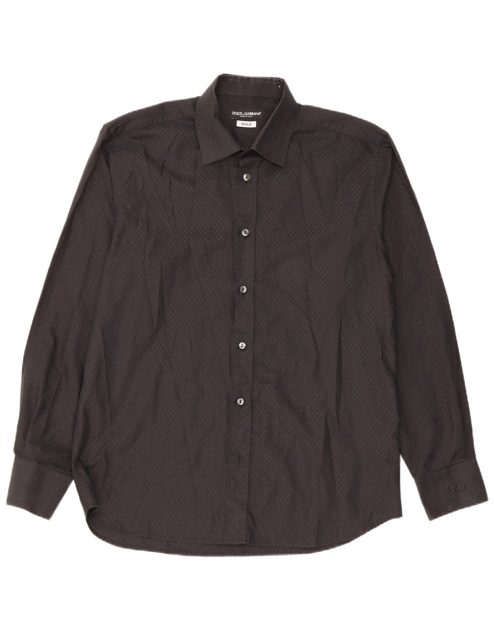 Dolce & Gabbana Mens Shirt Size 41 16 Large Black Geometric Cotton