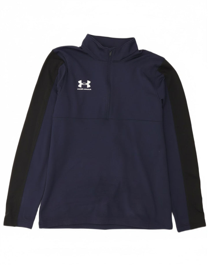 Under Armour Mens Zip Neck Top Long Sleeve Medium Navy Blue Colourblock