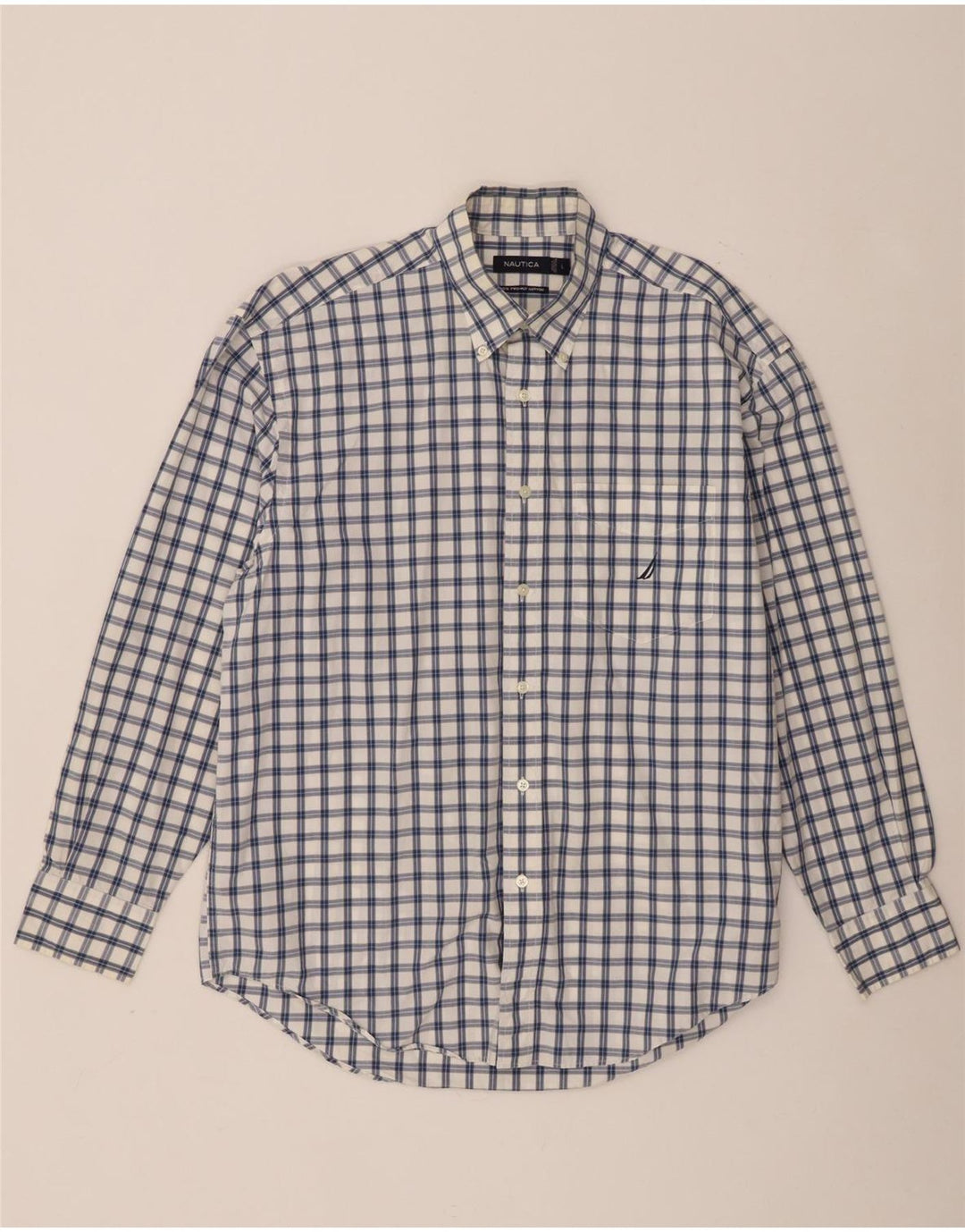 Nautica Mens Shirt Large White Check Cotton