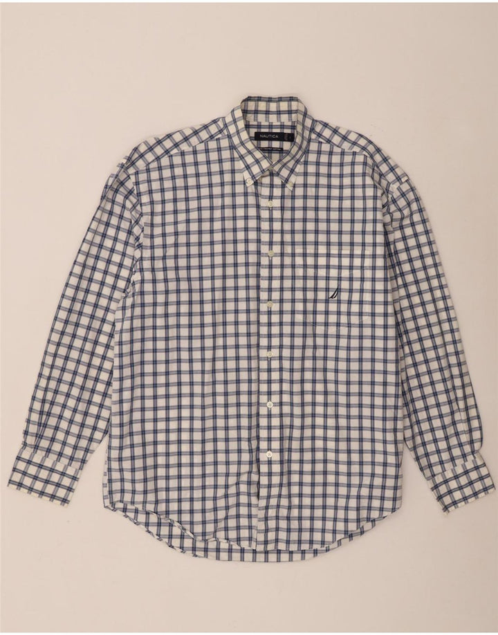 Nautica Mens Shirt Large White Check Cotton