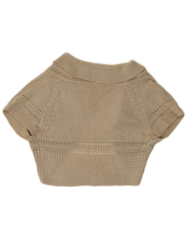 Zara Womens Short Sleeve Bolero Cardigan Sweater UK 12 Medium Beige Acrylic