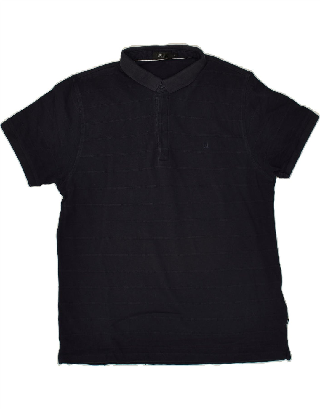 LIU JO Mens Polo Shirt Large Navy Blue Striped Cotton Vintage Liu Jo and Second-Hand Liu Jo from Messina Hembry 