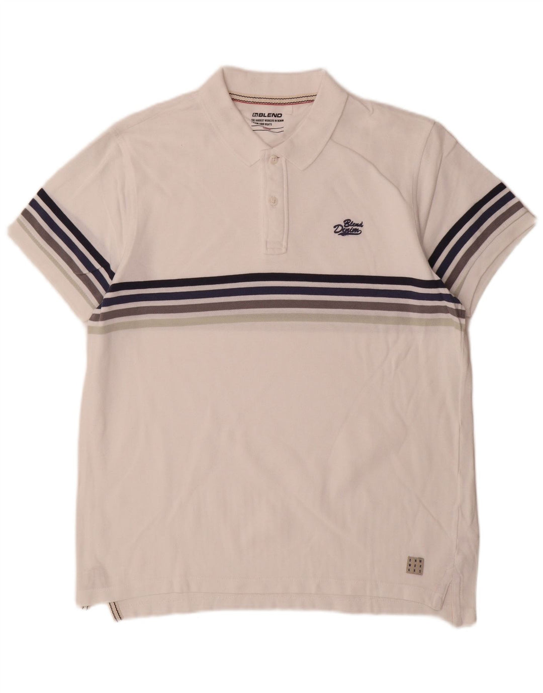 Blend Mens Polo Shirt Large White Striped Cotton
