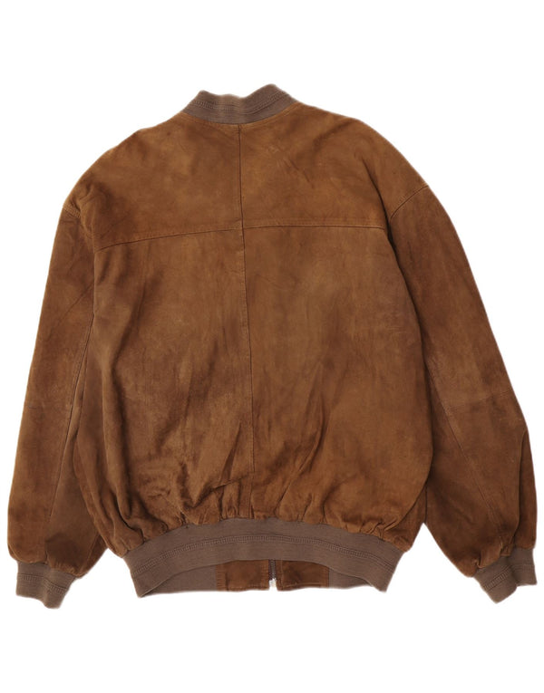 Montes Mens Suede Bomber Jacket EU 52 XL Brown Leather