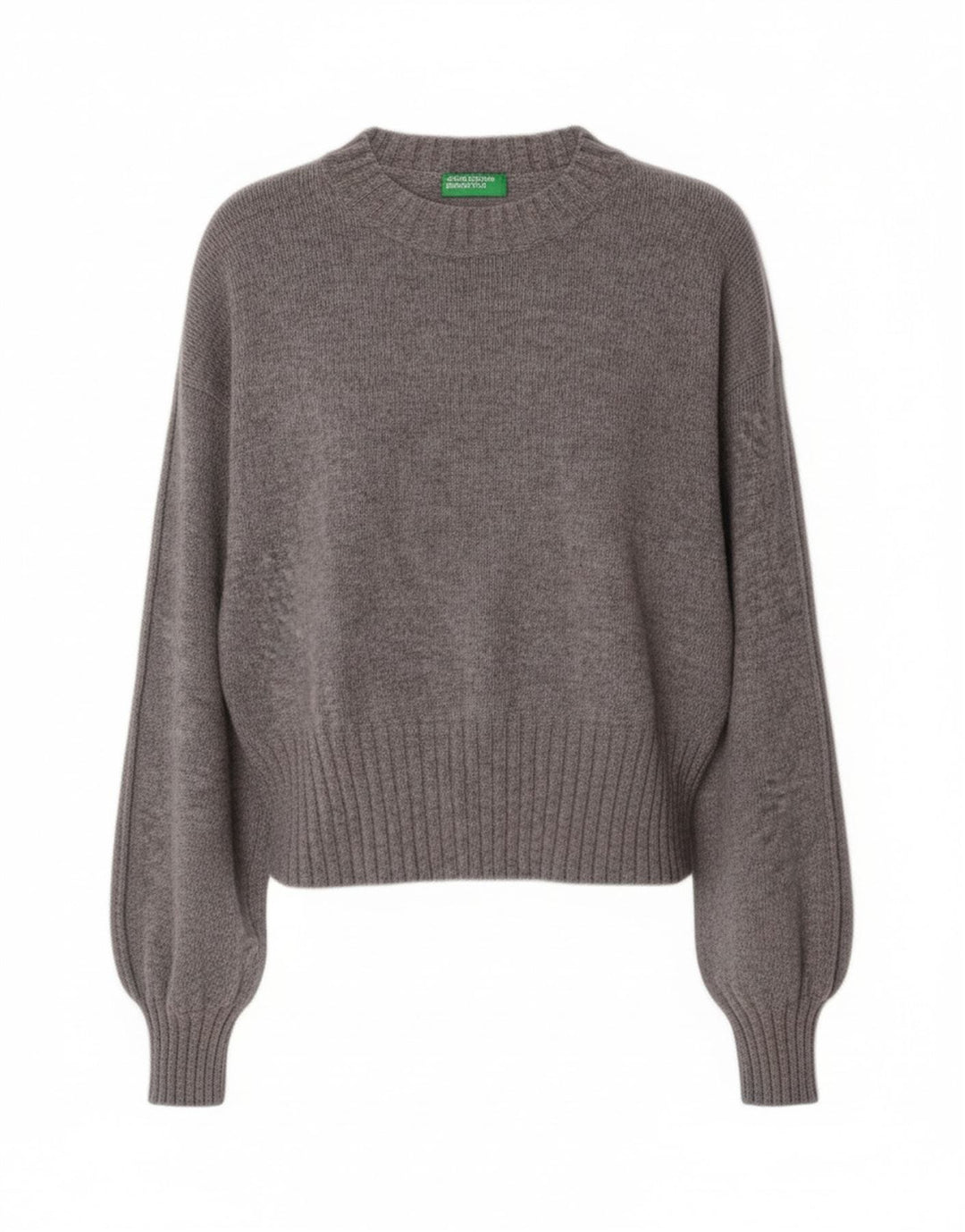 Benetton Womens Crop Boat Neck Jumper Sweater UK 10 Small Grey Wool