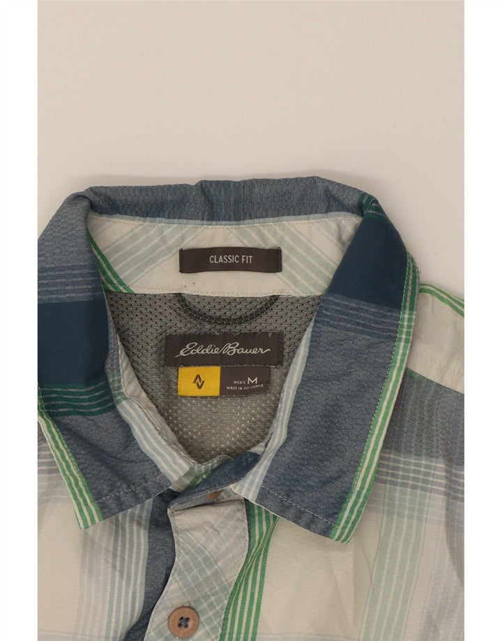 EDDIE BAUER Mens Classic Fit Short Sleeve Shirt Medium Blue Check Nylon Vintage Eddie Bauer and Second-Hand Eddie Bauer from Messina Hembry 
