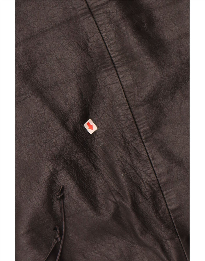 VINTAGE Womens Leather Skirt EU 34 XS W24 Black Leather