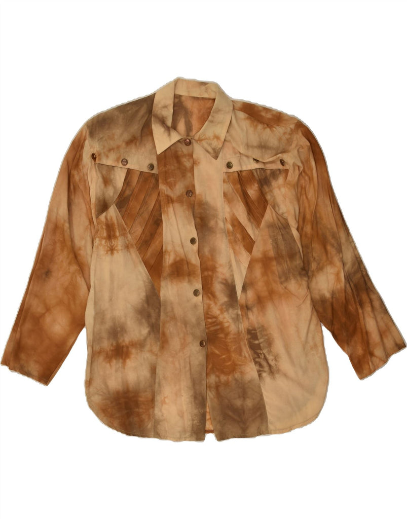 VINTAGE Womens Shirt UK 16 Large Brown Tie Dye Polyamide | Vintage Vintage | Thrift | Second-Hand Vintage | Used Clothing | Messina Hembry 