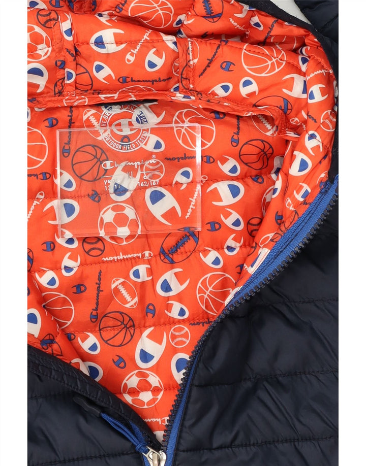 CHAMPION Boys Hooded Padded Jacket 13-14 Years XL Navy Blue Vintage Champion and Second-Hand Champion from Messina Hembry 