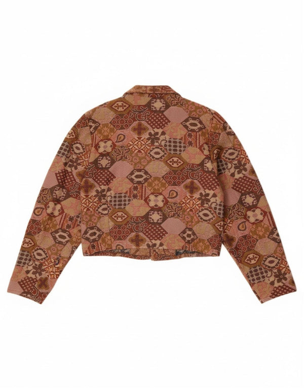 Vintage Womens Crop Blazer Jacket UK 14 Medium Brown Geometric