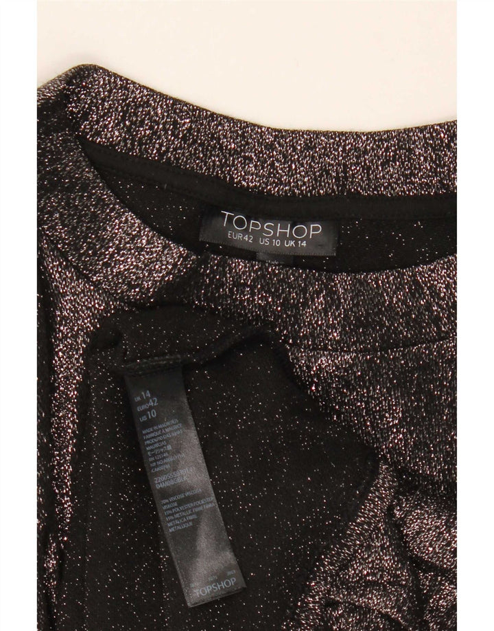 Topshop Womens Crop Blouse Top UK 14 Large Black Viscose
