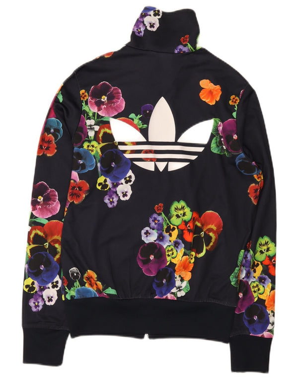 Adidas Womens Graphic Tracksuit Top Jacket UK 10 Small  Navy Blue Floral