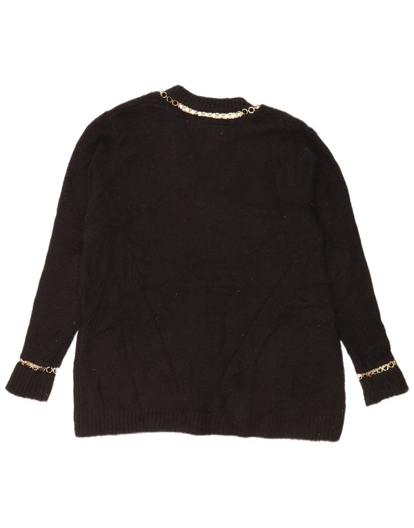 Zara Womens Oversized V-Neck Jumper Sweater UK 10 Small Black Acrylic