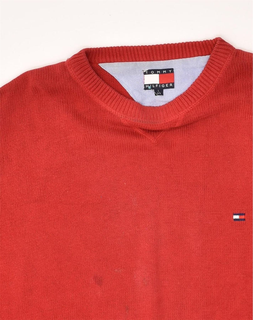 TOMMY HILFIGER Mens Crew Neck Jumper Sweater Large Orange Cotton | Vintage Tommy Hilfiger | Thrift | Second-Hand Tommy Hilfiger | Used Clothing | Messina Hembry 