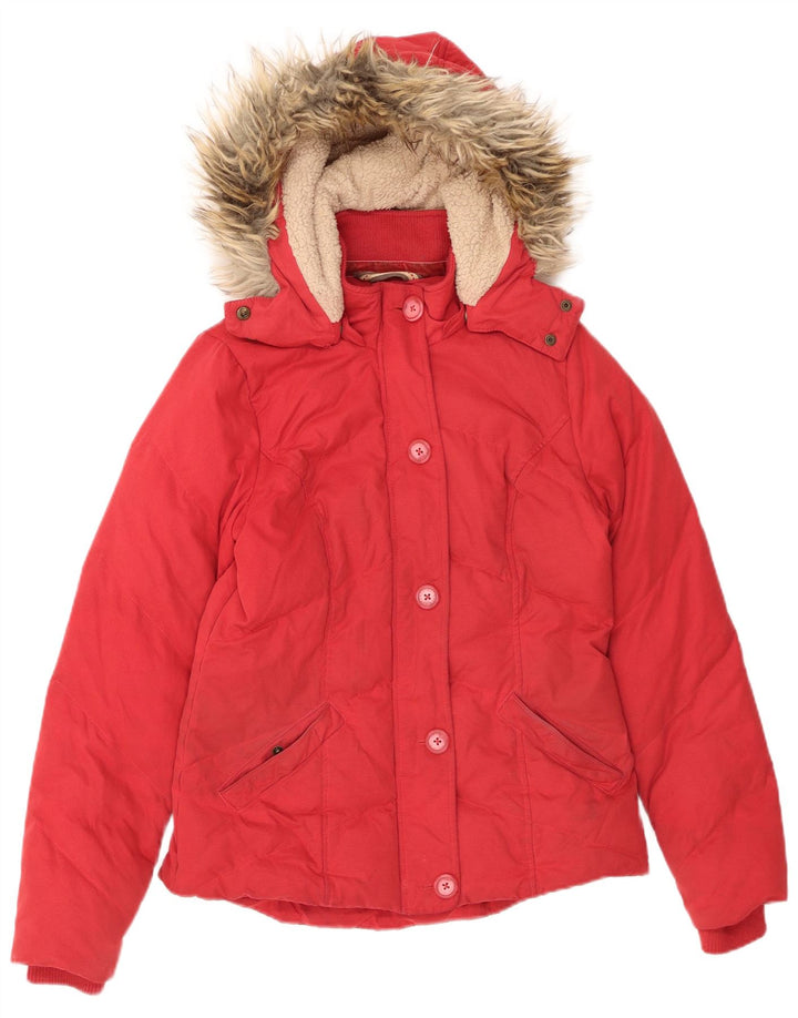FAT FACE Womens Hooded Padded Jacket UK 10 Small Red Polyester