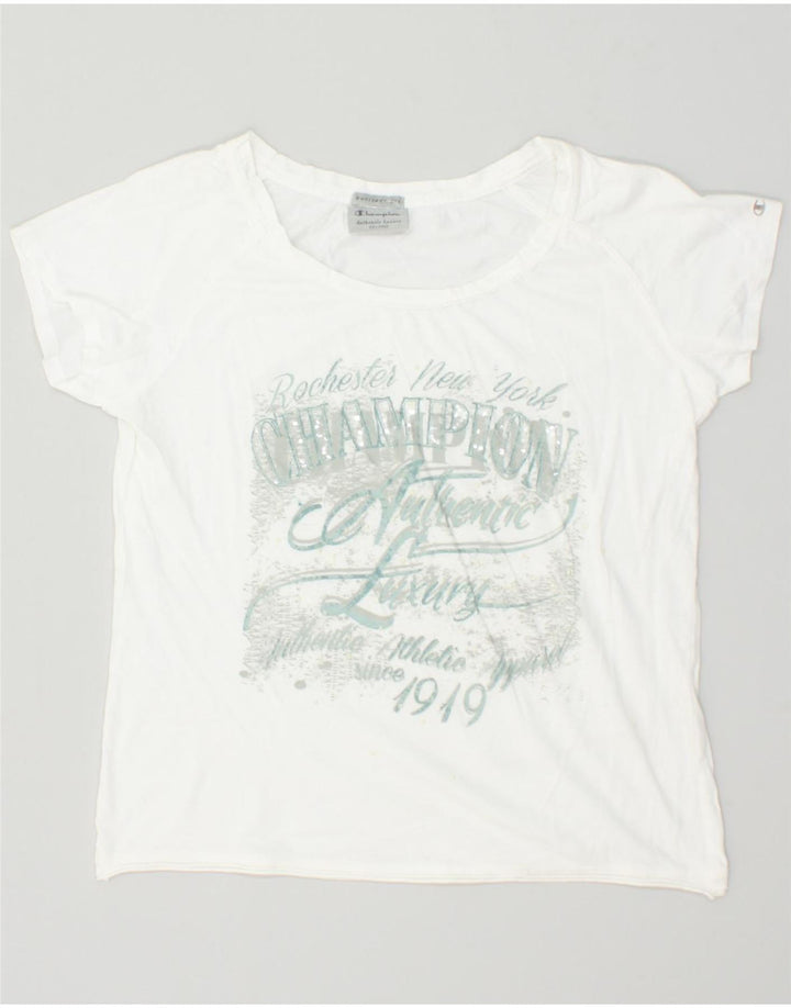 CHAMPION Girls Heritage Fit Graphic T-Shirt Top 13-14 Years 2XL White | Vintage Champion | Thrift | Second-Hand Champion | Used Clothing | Messina Hembry 