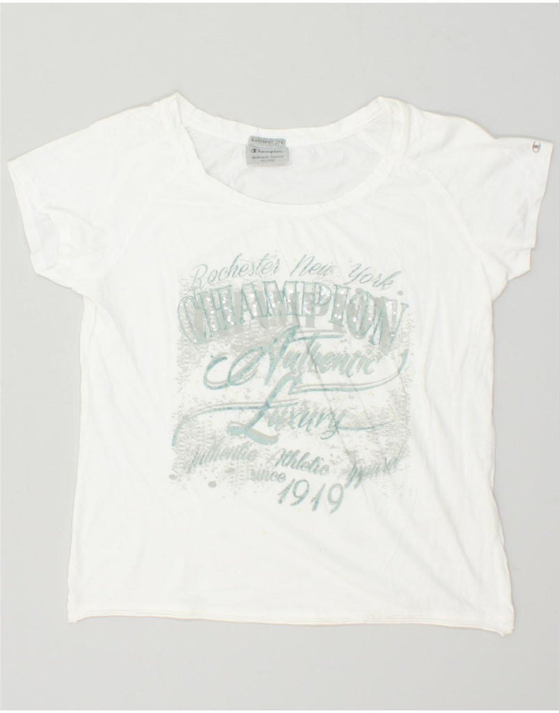 CHAMPION Girls Heritage Fit Graphic T-Shirt Top 13-14 Years 2XL White | Vintage Champion | Thrift | Second-Hand Champion | Used Clothing | Messina Hembry 