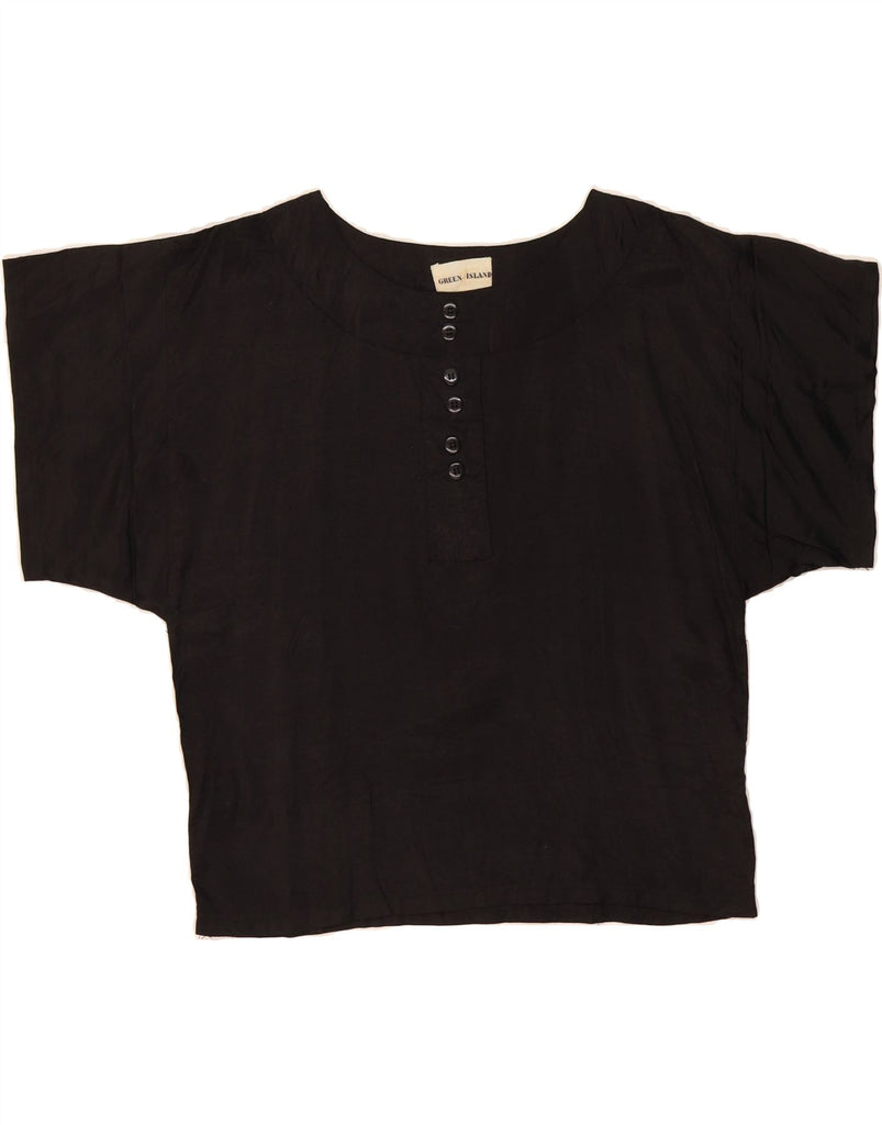 VINTAGE Womens Blouse Top UK 14 Medium Black Viscose Vintage Vintage and Second-Hand Vintage from Messina Hembry 
