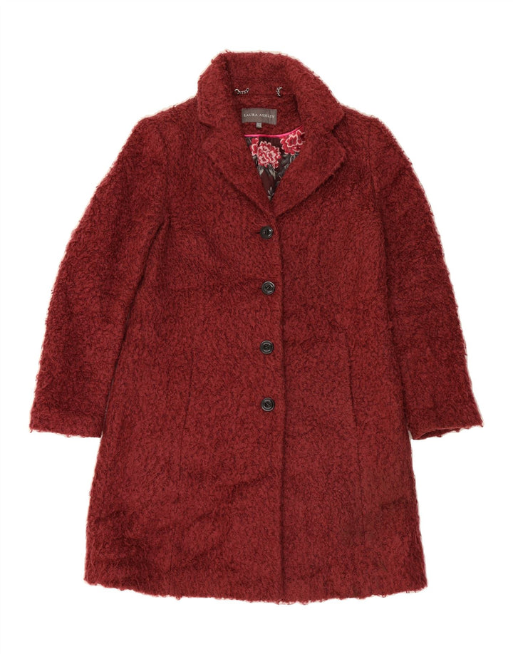 LAURA ASHLEY Womens Overcoat UK 12 Medium Burgundy Acrylic Vintage Laura Ashley and Second-Hand Laura Ashley from Messina Hembry 