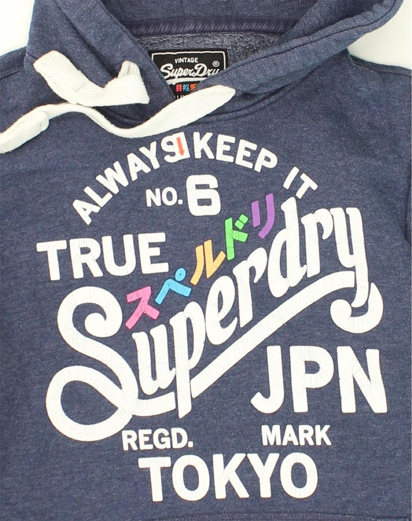 SUPERDRY Womens Graphic Hoodie Jumper UK14  Medium Blue Cotton | Vintage Superdry | Thrift | Second-Hand Superdry | Used Clothing | Messina Hembry 