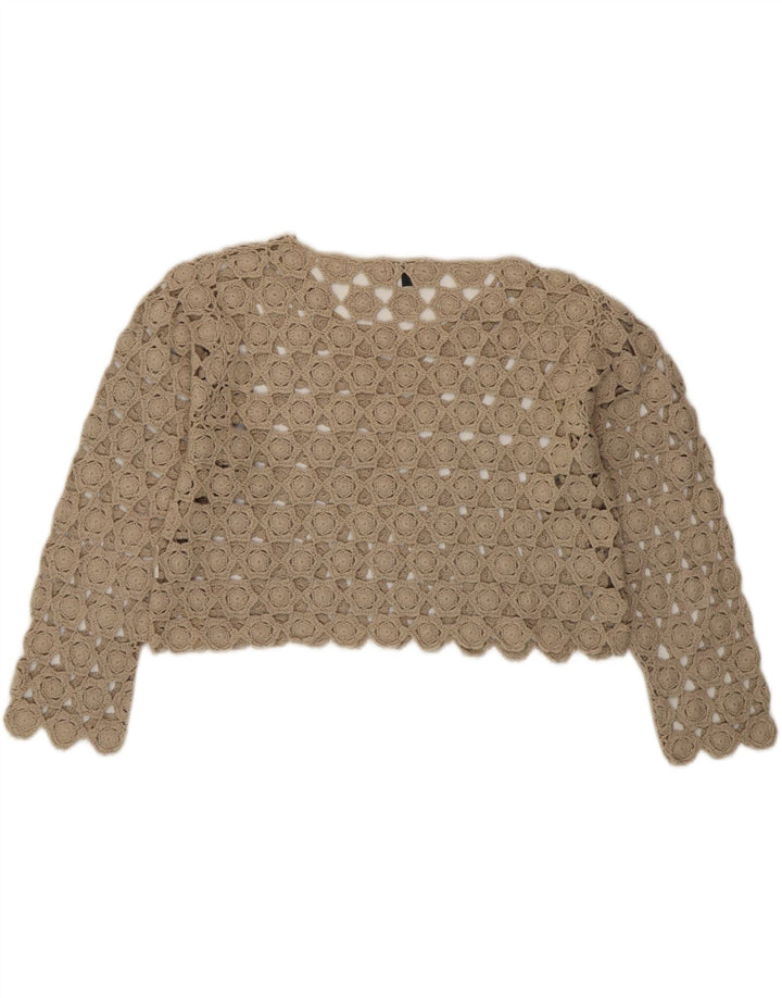 Evidence Womens Crop 3/4 Sleeve Crochet Blouse Top UK 14 Medium Beige