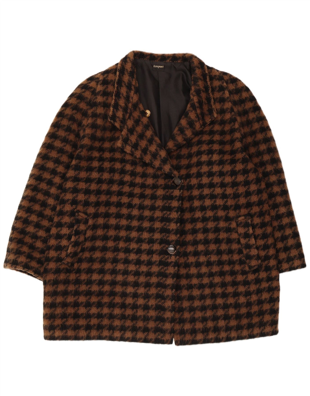 ELENA MIRO Womens Oversized Overcoat IT 43 Medium Brown Houndstooth Retro