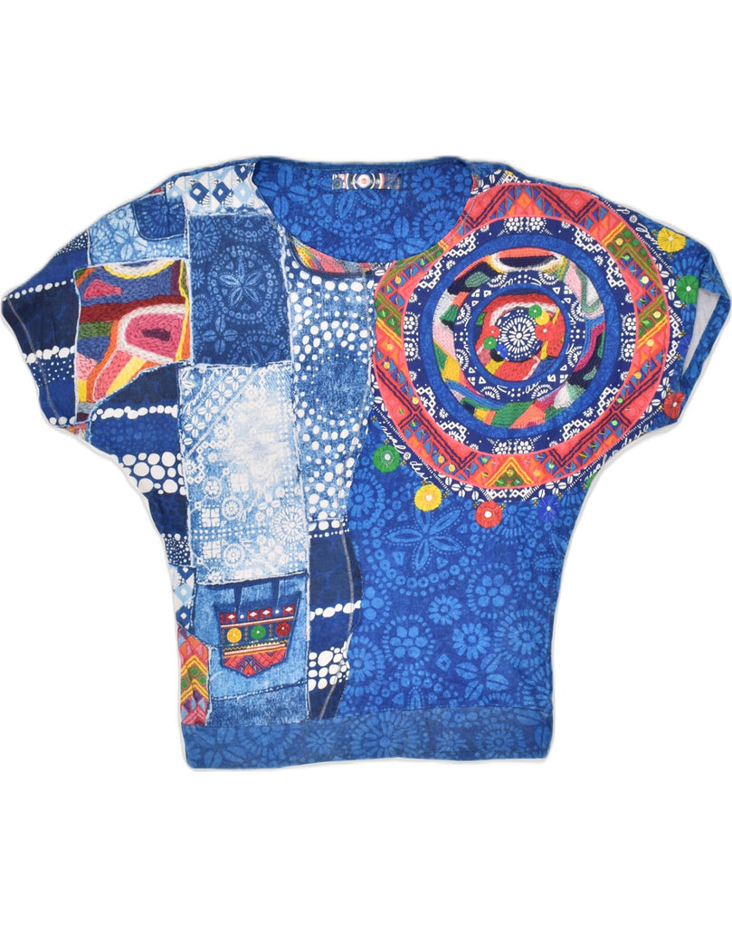 DESIGUAL Girls Graphic Blouse Top 13-14 Years Blue Floral | Vintage Desigual | Thrift | Second-Hand Desigual | Used Clothing | Messina Hembry 