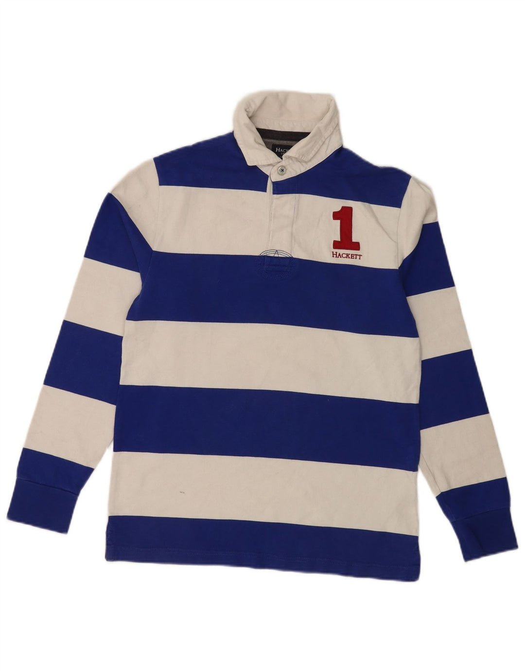 Hackett Mens Tailored Fit Graphic Rugby Polo Shirt Small Blue Striped