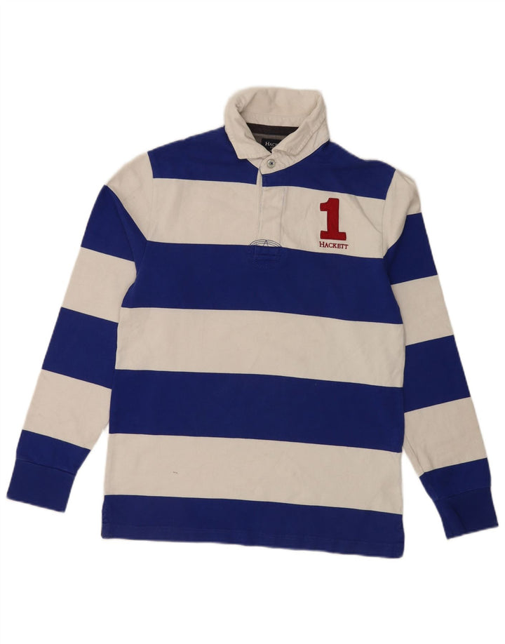 Hackett Mens Tailored Fit Graphic Rugby Polo Shirt Small Blue Striped