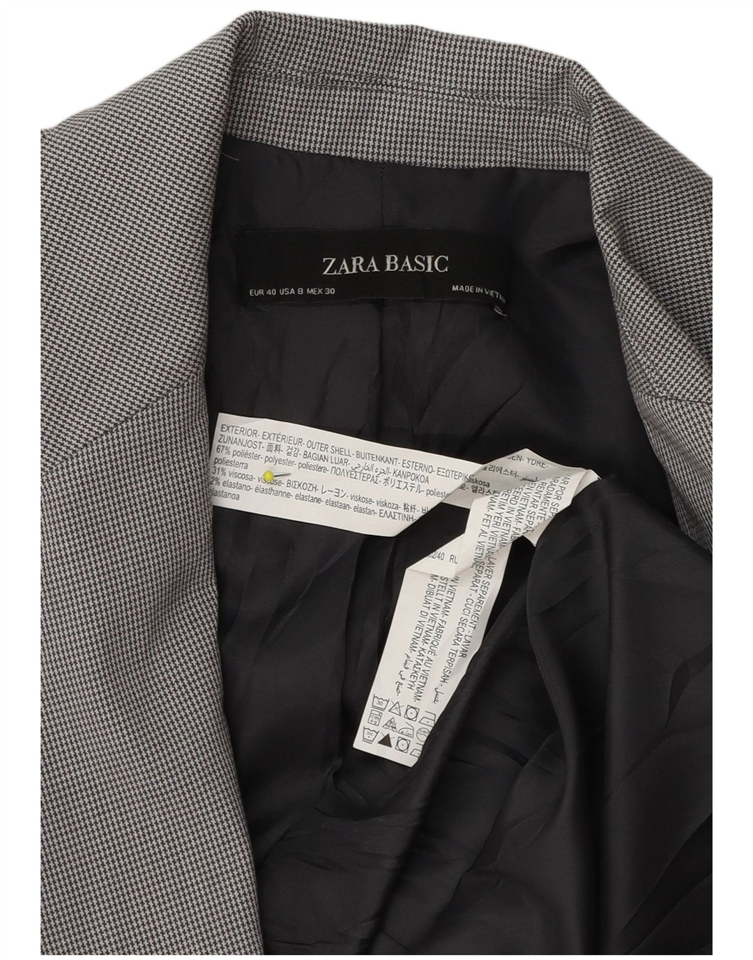 Zara Womens 1 Button Blazer Jacket EU 40 Medium Grey Houndstooth Polyester