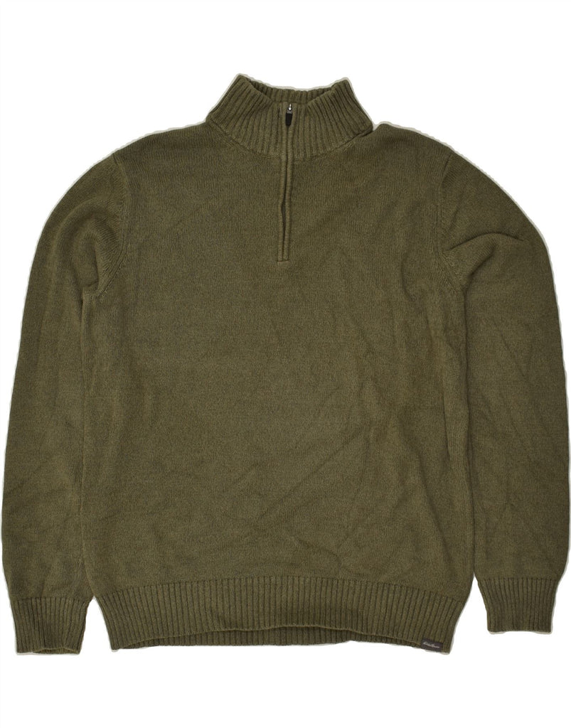 EDDIE BAUER Mens Zip Neck Jumper Sweater XL Khaki Cotton | Vintage Eddie Bauer | Thrift | Second-Hand Eddie Bauer | Used Clothing | Messina Hembry 