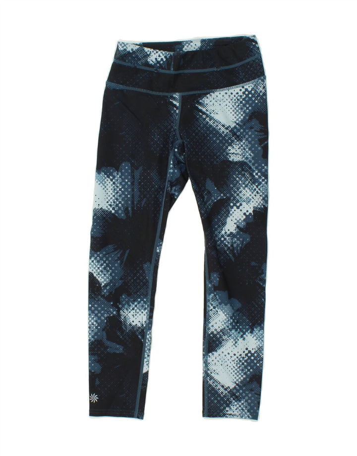 ATHLETA Womens Abstract Pattern Leggings UK 2 2XS  Navy Blue Polyester Vintage Athleta and Second-Hand Athleta from Messina Hembry 