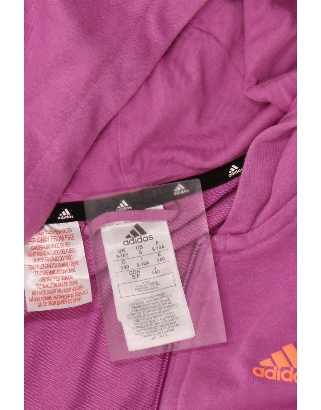 ADIDAS Girls Graphic Zip Hoodie Sweater 9-10 Years Purple Cotton