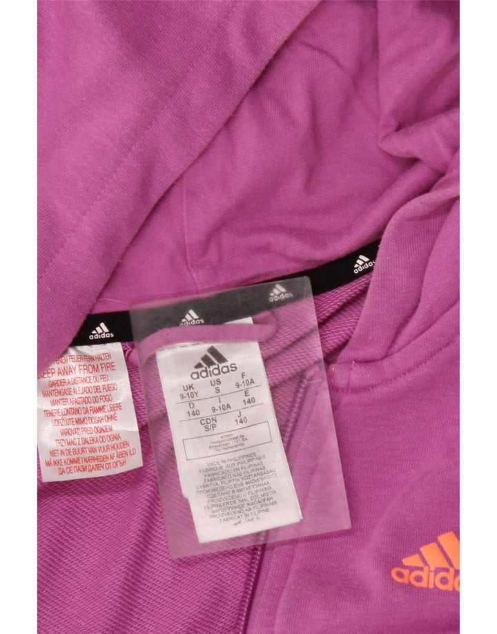 ADIDAS Girls Graphic Zip Hoodie Sweater 9-10 Years Purple Cotton