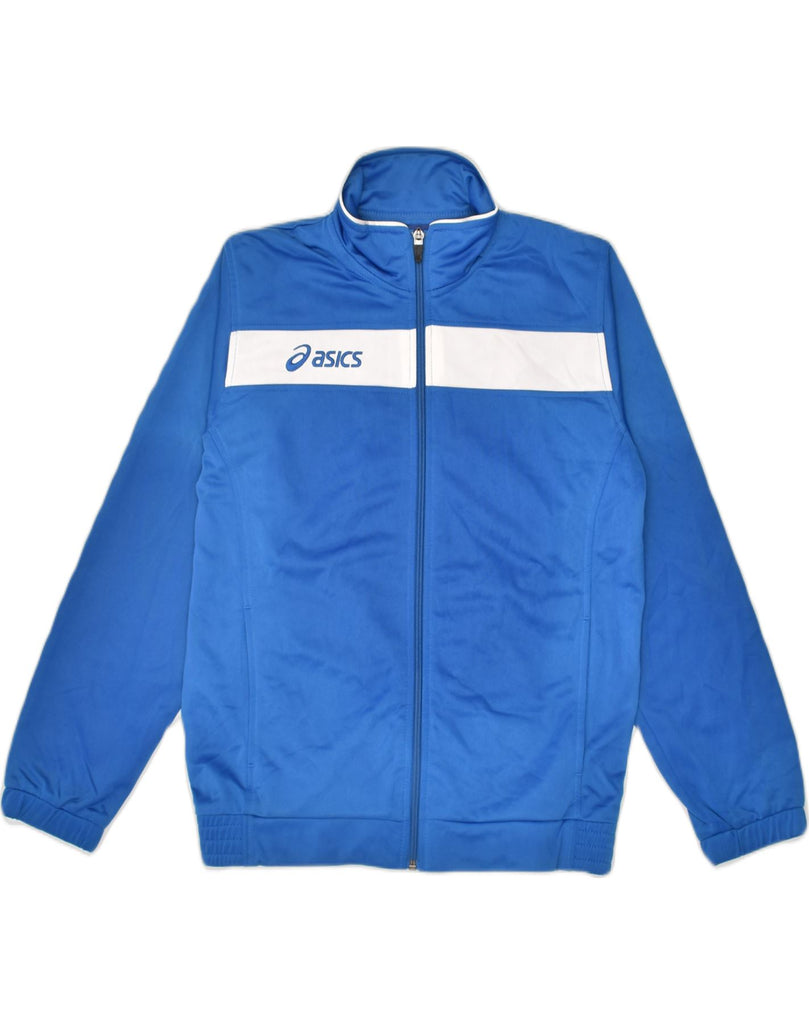 ASICS Boys Graphic Tracksuit Top Jacket 11-12 Years Blue Polyester | Vintage Asics | Thrift | Second-Hand Asics | Used Clothing | Messina Hembry 