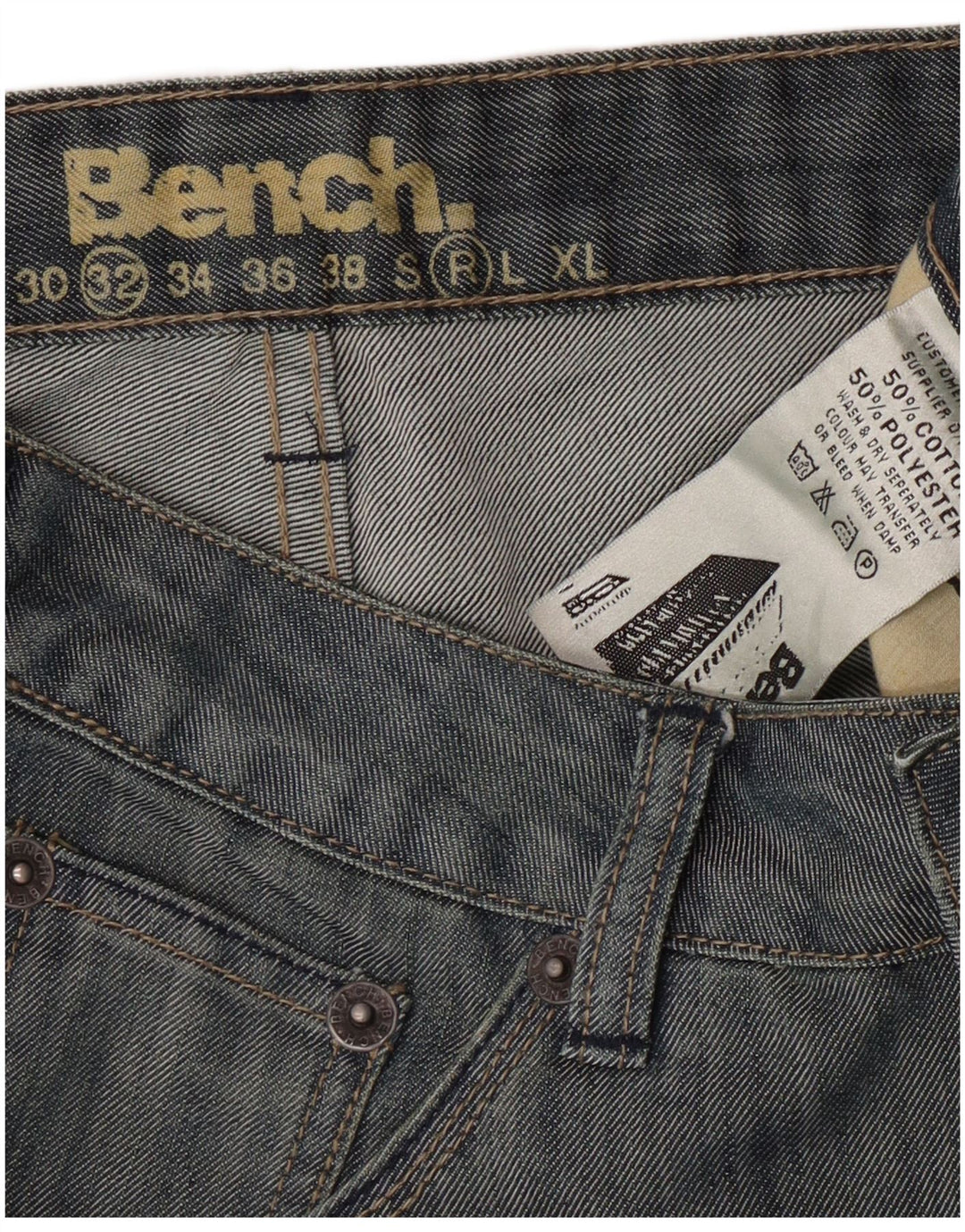 BENCH Mens Regular Fit Bootcut Jeans W32 L31  Blue Cotton