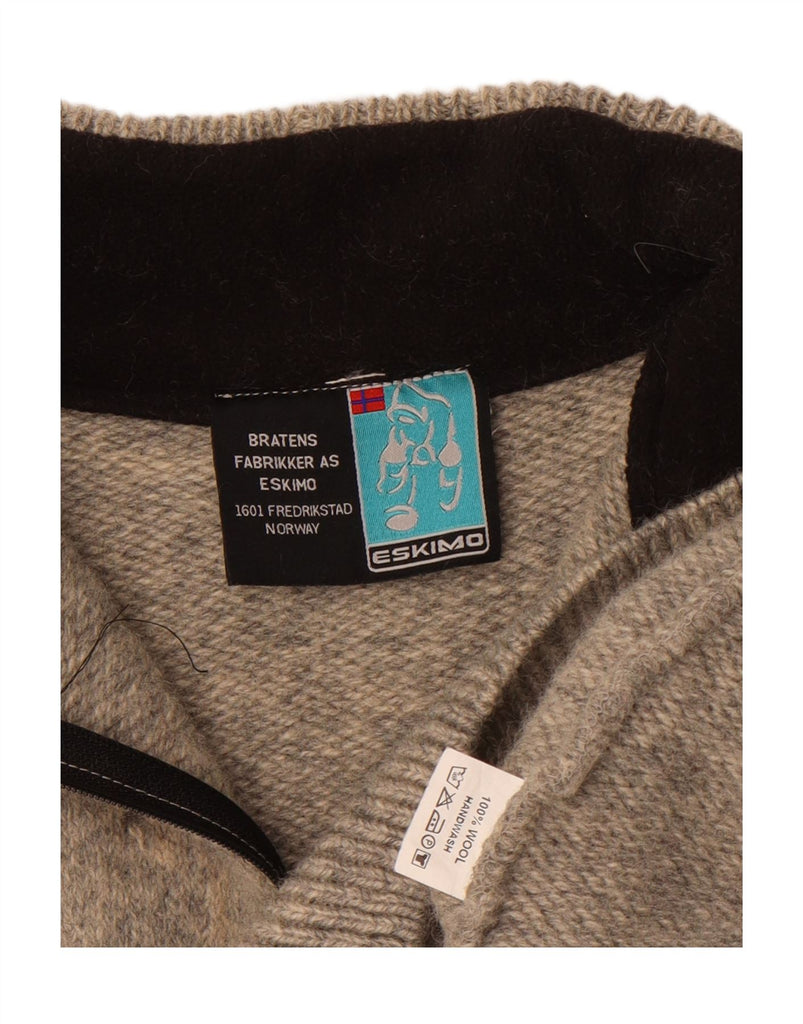 ESKIMO Mens Graphic Zip Neck Jumper Sweater XL Grey Wool Vintage Eskimo and Second-Hand Eskimo from Messina Hembry 
