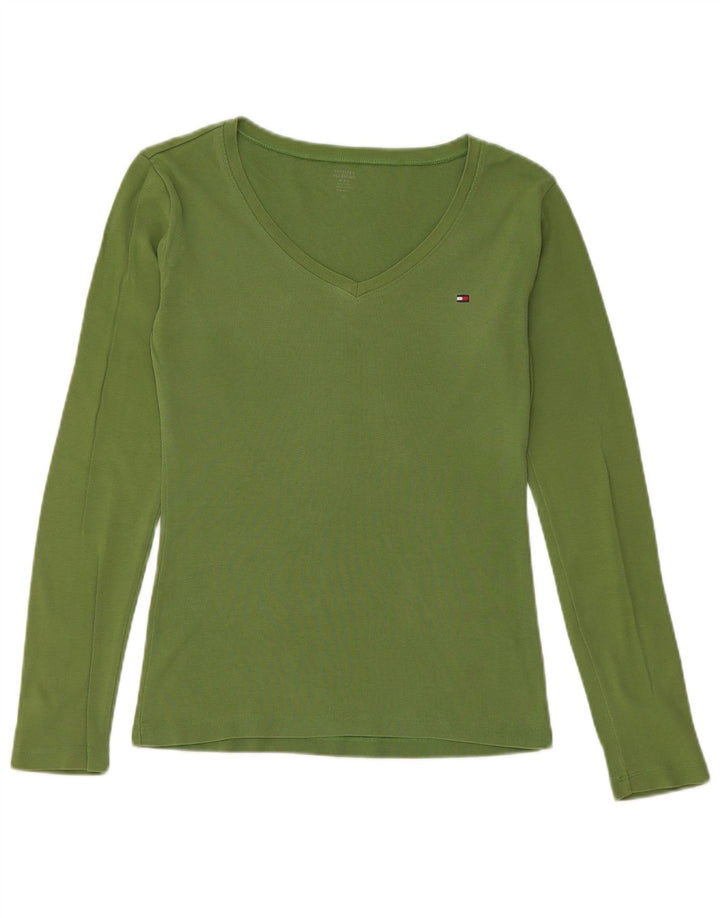 Tommy Hilfiger Womens Top Long Sleeve UK 12 Medium Green Cotton