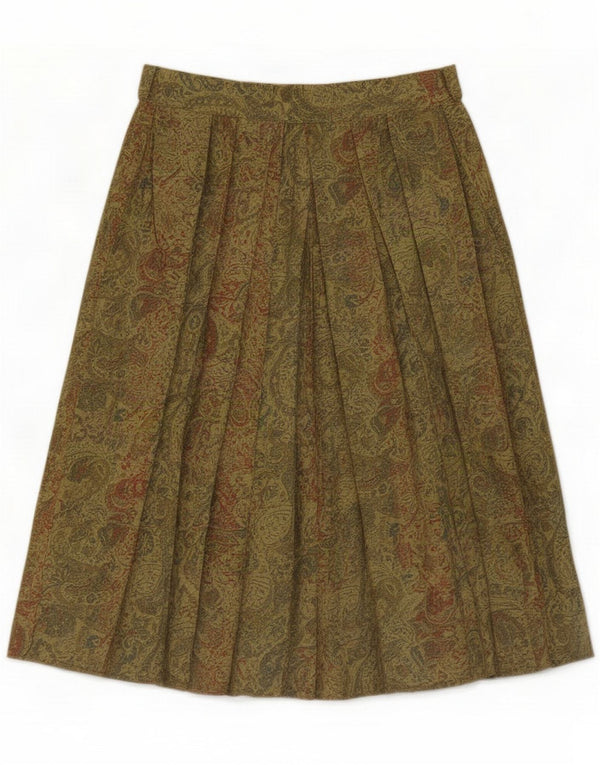 Vintage Womens Pleated Skirt UK 12 Medium W28 Green Paisley Viscose