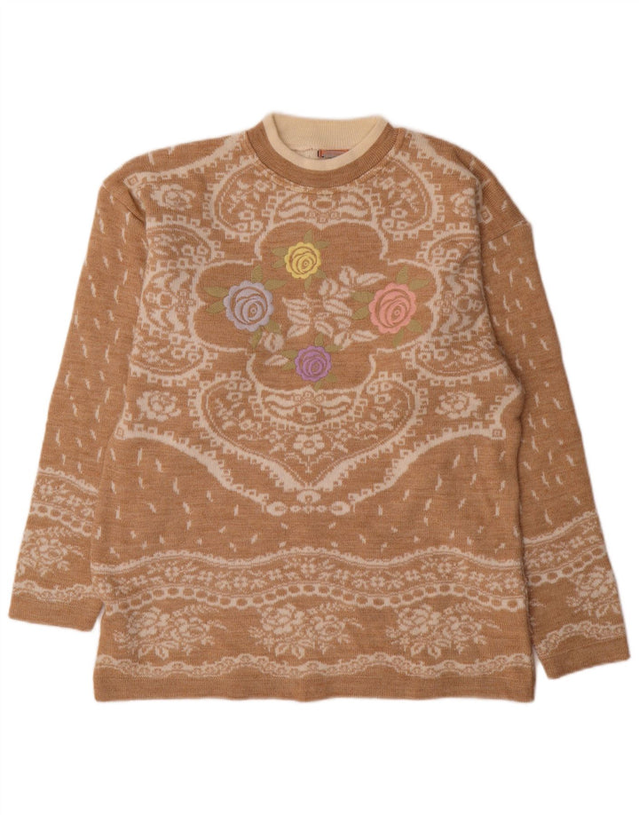 Bernardi Womens Crew Neck Jumper Sweater UK 14 Medium Beige Fair Isle Wool