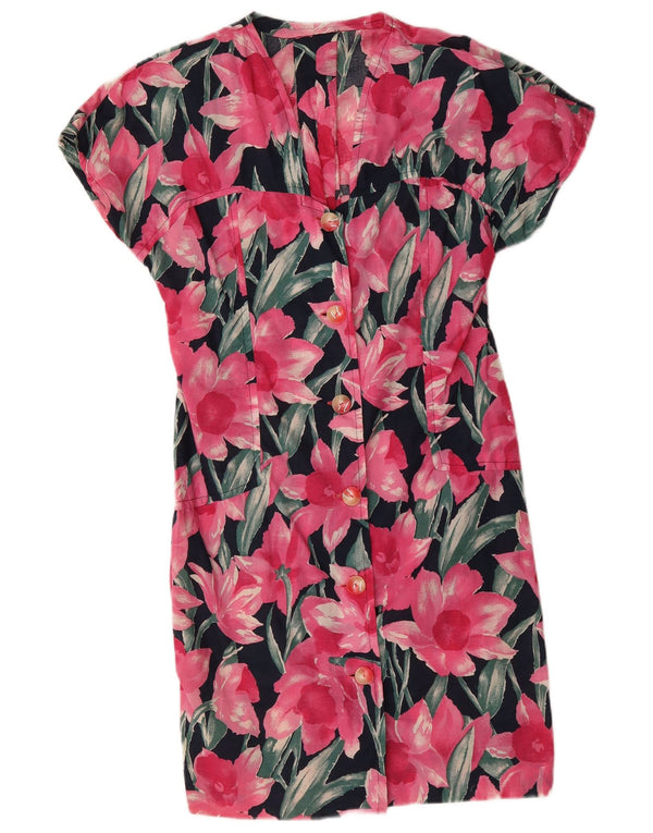 Vintage Womens Short Sleeves Shirt Dress UK 14 Medium Pink Floral