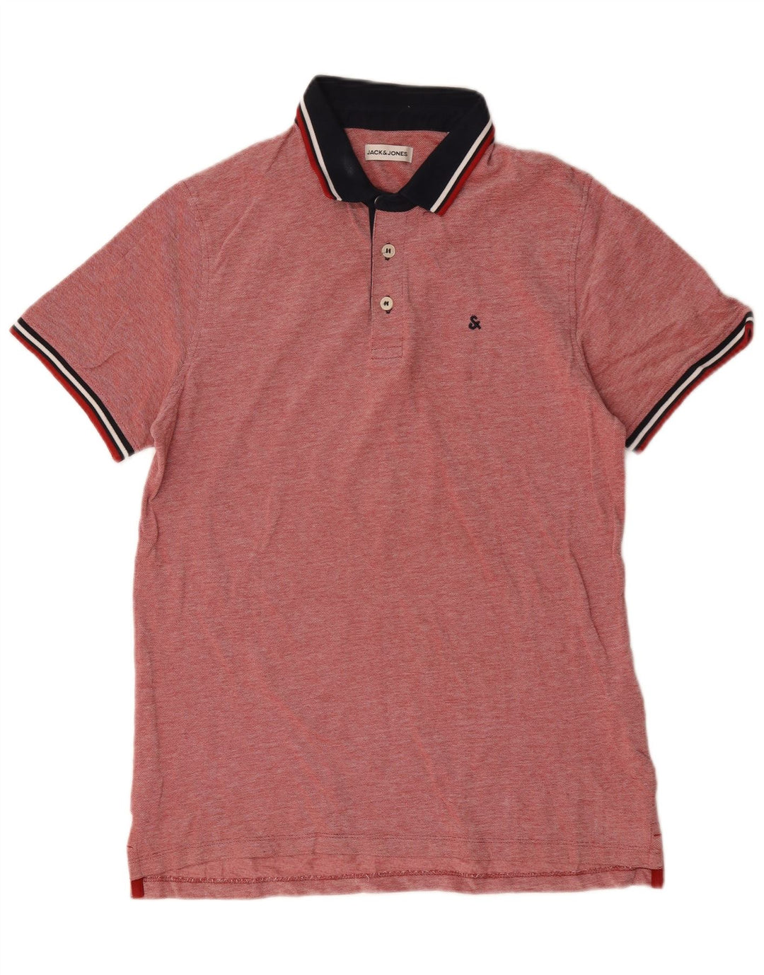 Jack & Jones Mens Polo Shirt Large Red Colourblock Cotton