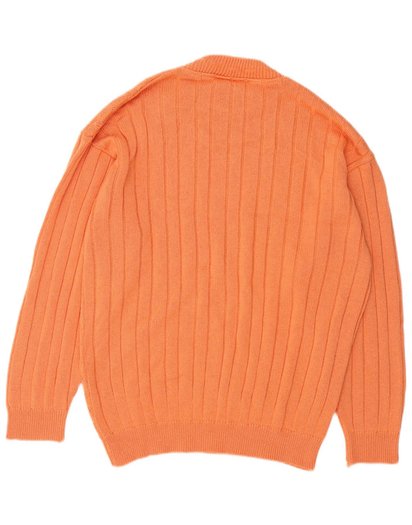 Vintage Mens Turtle Neck Jumper Sweater Medium Orange Cotton