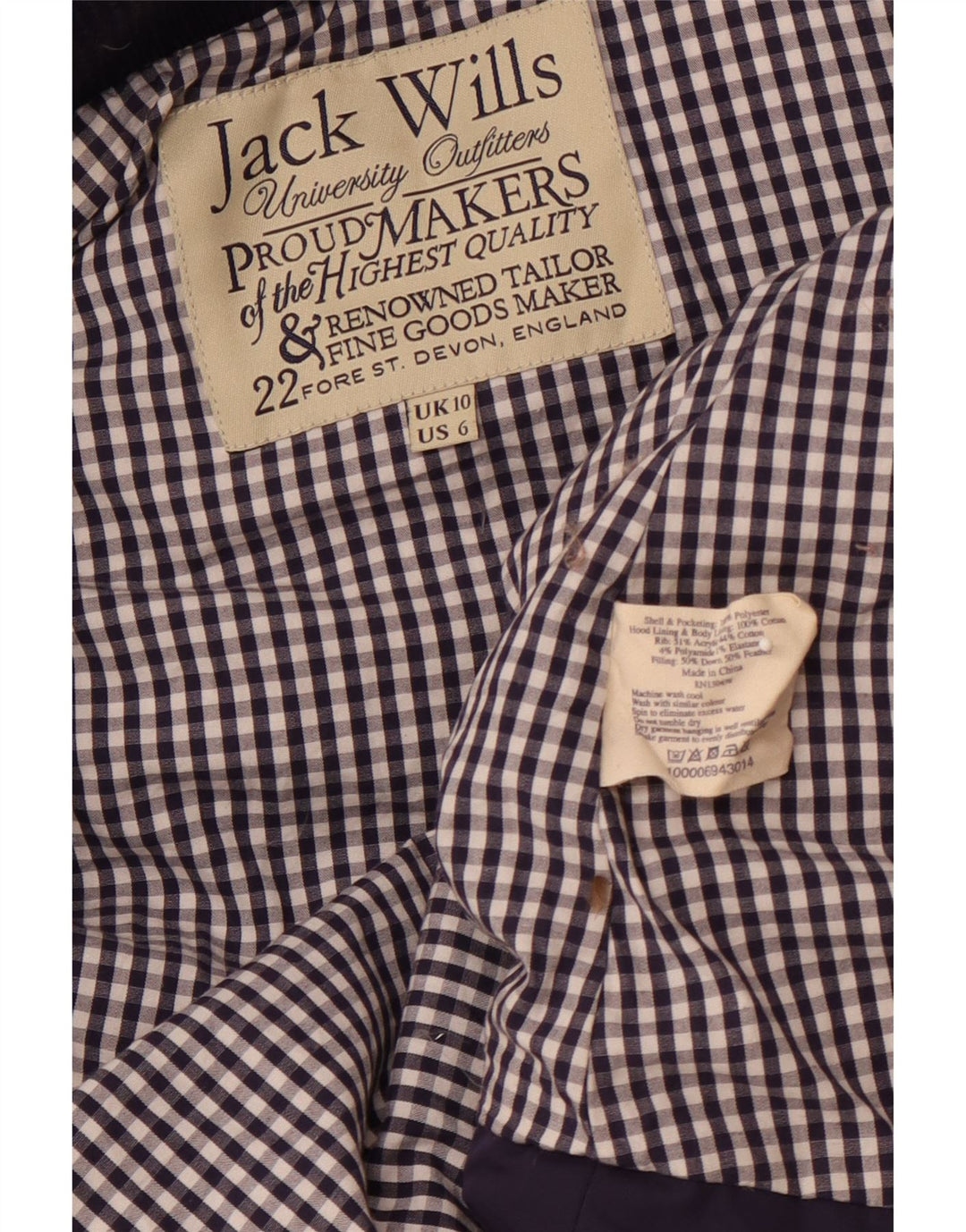 JACK WILLS Womens Hooded Padded Gilet UK 10 Small  Navy Blue Polyester