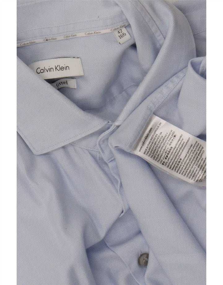 Calvin Klein Mens Fitted Shirt Size 42 16 1/2 Large Blue Cotton