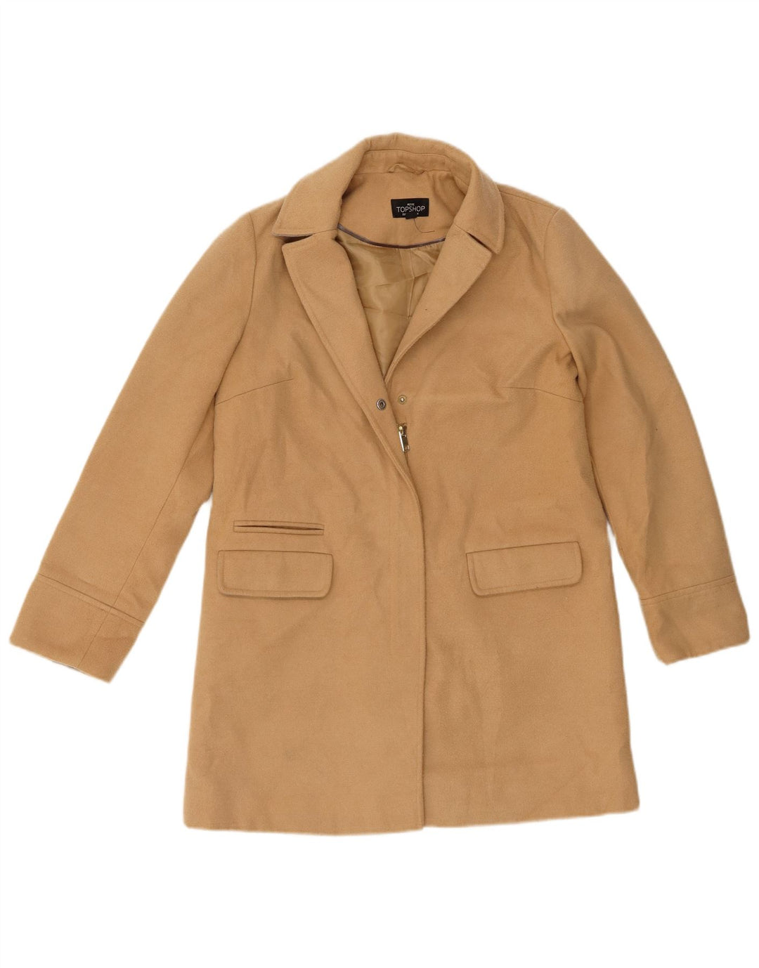 Topshop Womens Overcoat UK 6 XS Beige Polyester