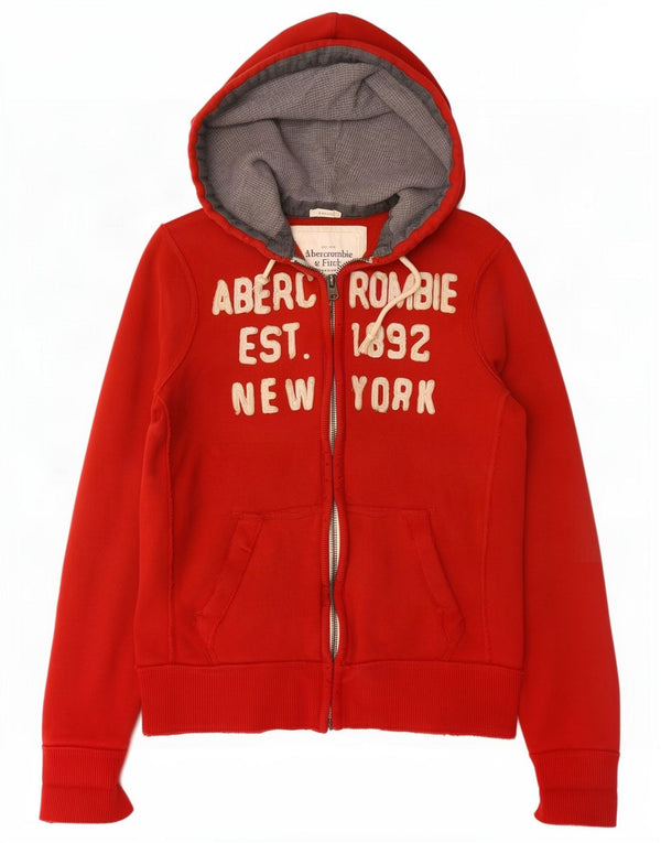 Abercrombie & Fitch Mens Distressed Graphic Zip Hoodie Sweater Medium Red