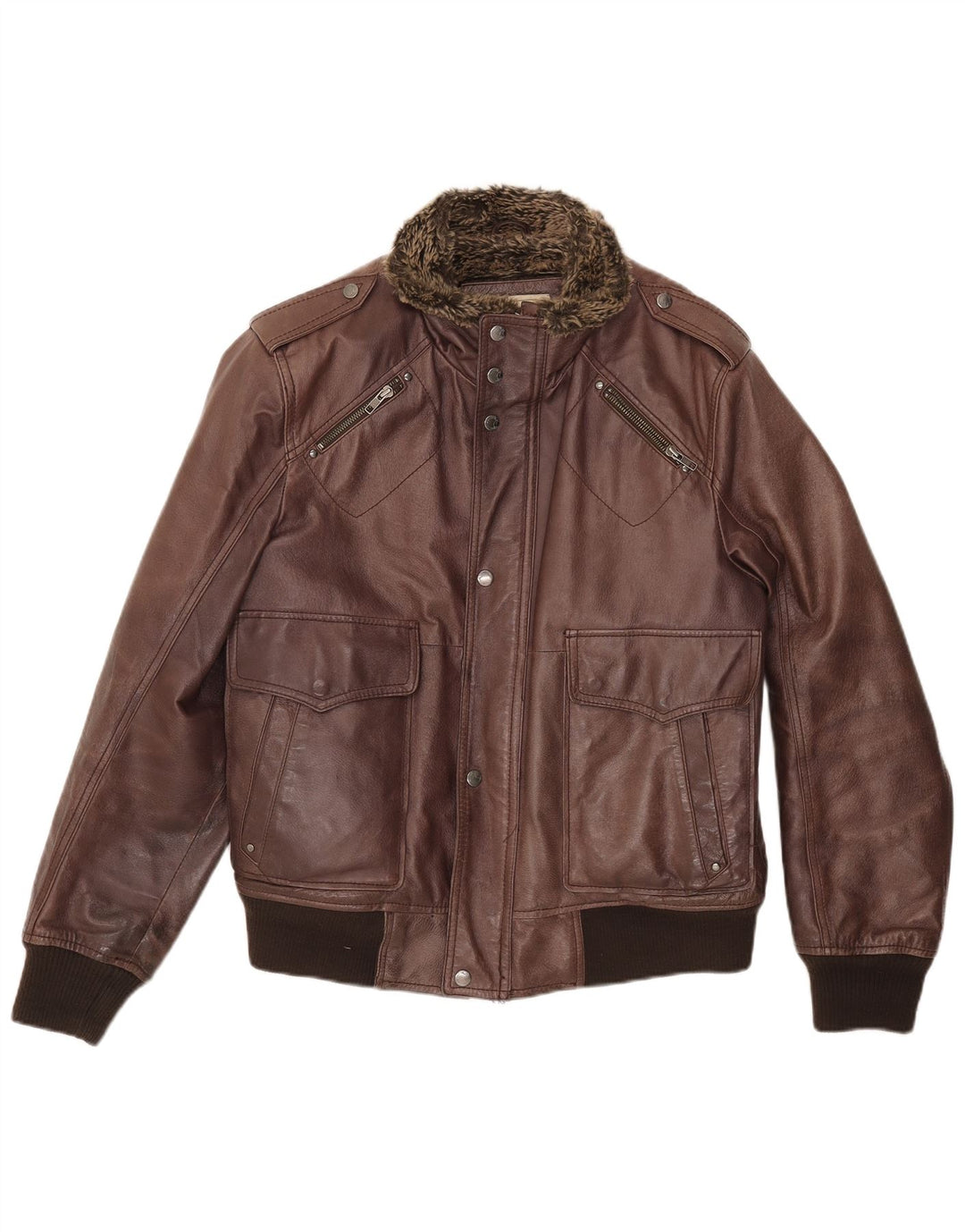 Blustaff Mens Military Sherpa Leather Jacket UK 40 Large Brown Leather